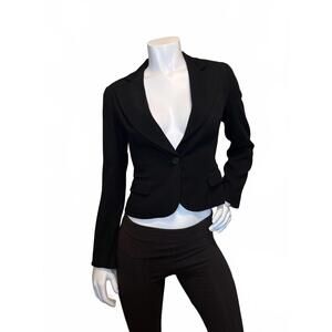 Jenne Maac Black Blazer Jacket Size P – Tailored 1-Button Cropped Suit Coat